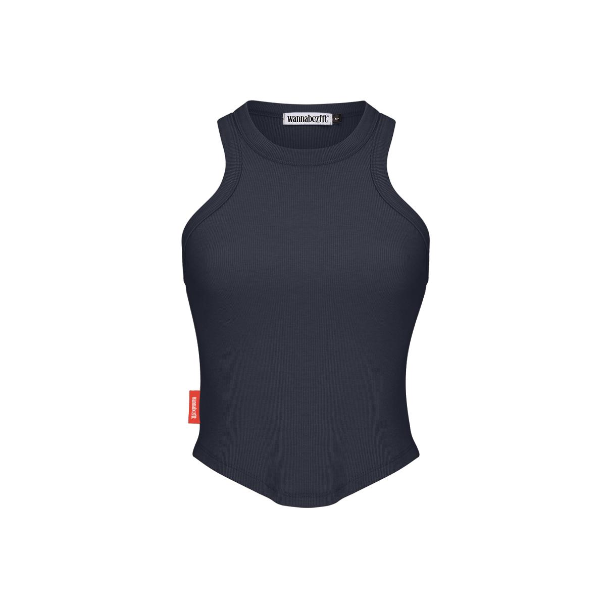 Wannabes Fit Sleek Halterneck Crop Tank Top Navy Navy/Free