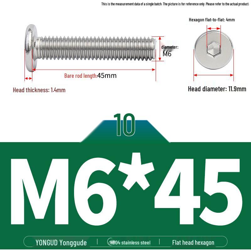 304 Stainless Steel Ultra-Thin Flat Head Hex Socket Bolt, M2-M12