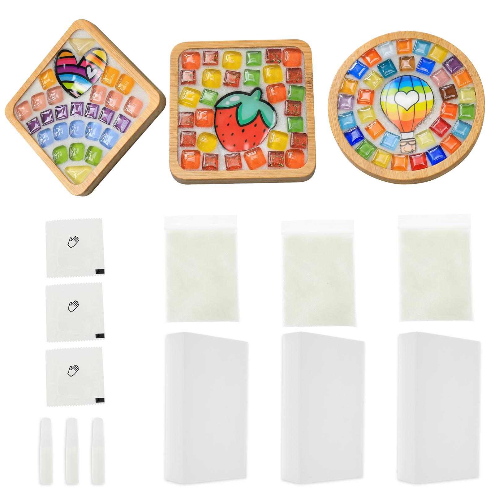 3/4Pcs DIY Mosaic Coaster Handmade Material Creative Bamboo Tableware Mat Wooden Tray Plate Kindergarten Children DIY Craft Deco