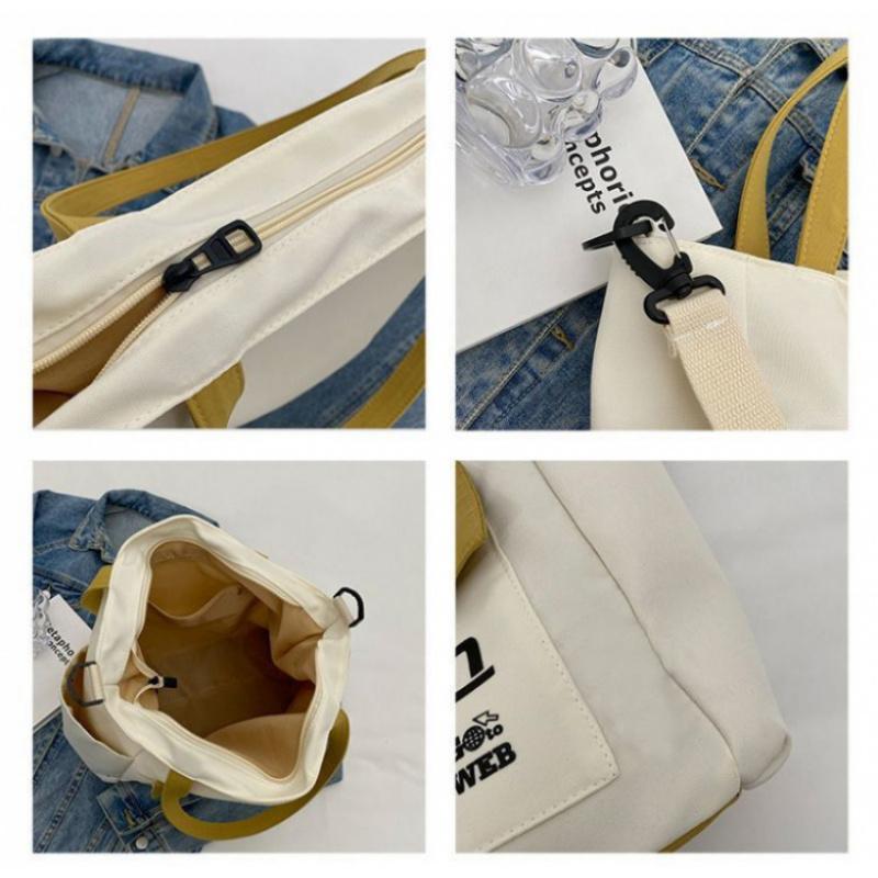 Large Capacity Women Tote Canvas Handbag Schoolbag Female University Portable Shoulder Bag Rectangular Shopping Beach City College Korean Popular