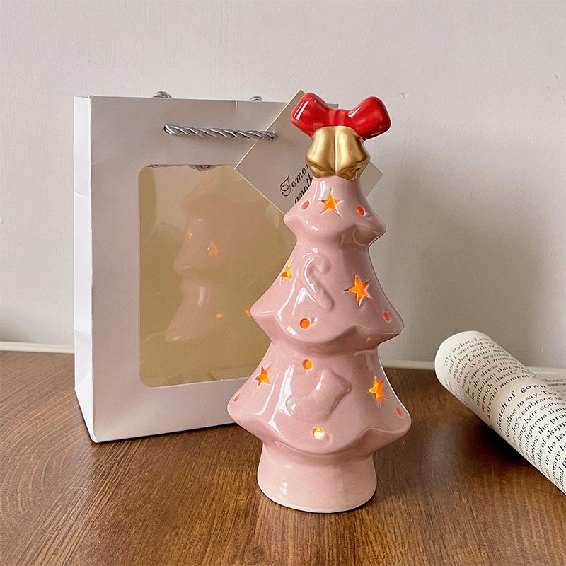 Ceramic Christmas Tree Night Light Ornament - Graduation, Birthday, Bestie Gift for Girls, Student Decor