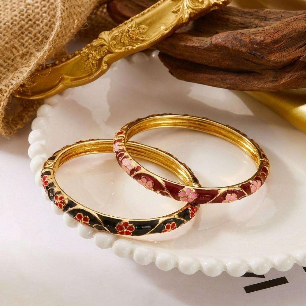 Dripping Oil Enamel Flower Bracelet Romantic Chinese Cloisonne Bracelet  Party