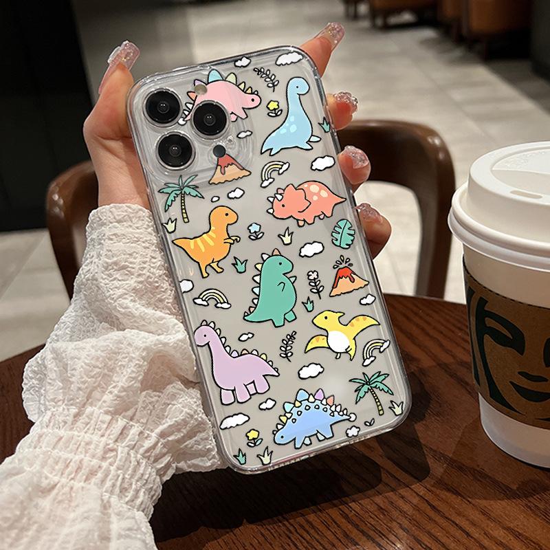 Niche Funny Colored Dinosaur Mobile Phone Case Apple 17 Cute Cure Anti-drop Transparent Protective Case iPhone15pm