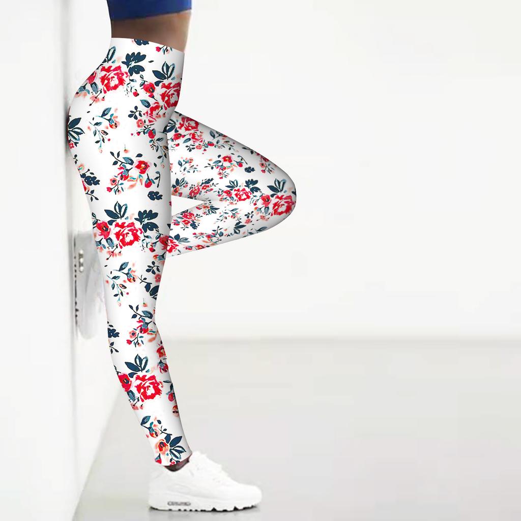 Womens Crystal Rose Prints Stretch Yoga Leggings Fitness Running Gym Sports Active Pants