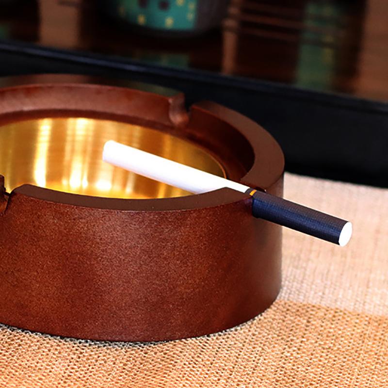Square / Circle Natural Wood Ashtray With Lid Fireproof Iron Core Compact Size Suitable For Tea Tables And Desks Ash Tray Home
