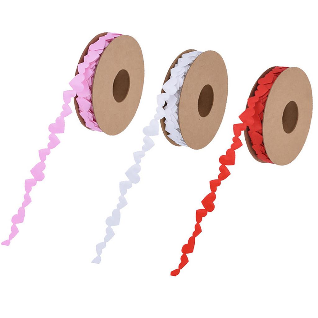 Set Of 3 Colorful Silk Ribbons for Gift Wrapping Love Heart Embossing Polyester Ribbon Wedding Party Decoration