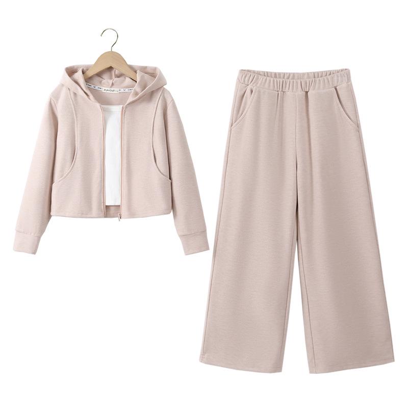 

Осенний комплект для девочки из трех предметов: Кардиган с длинным рукавом, узкие и широкие брюки для детей среднего и старшего возраста 120 cm