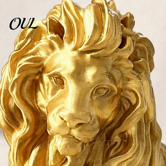 Gold Lion Figurine for Office Golden Lying Resin Figurine, 3D Printed Recumbent Statue, Sculpture Desk Bookshelf Wine Cabinet Tabletop Decor