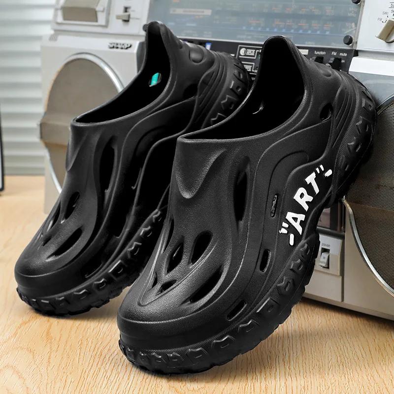 Men's Summer Sandals EVA Lightweight Perforated Shoe Breathable Men's Non Smelly Shoes with Thick Soles and Toe Caps Beach Shoes