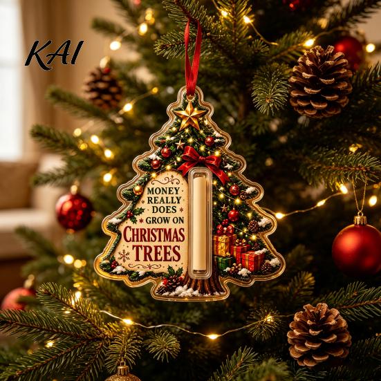 Money Gift Card Holders for Christmas 2D Acrylic Cash Holder Ornament, Hanging Tree Decorations Xmas Decor, Reusable Pocket Keepsake Holiday
