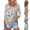 Shirt For Women's Fashion Casual Square Neck 3/4 Sleeve Loose Printed T-Shirt Ladies Top