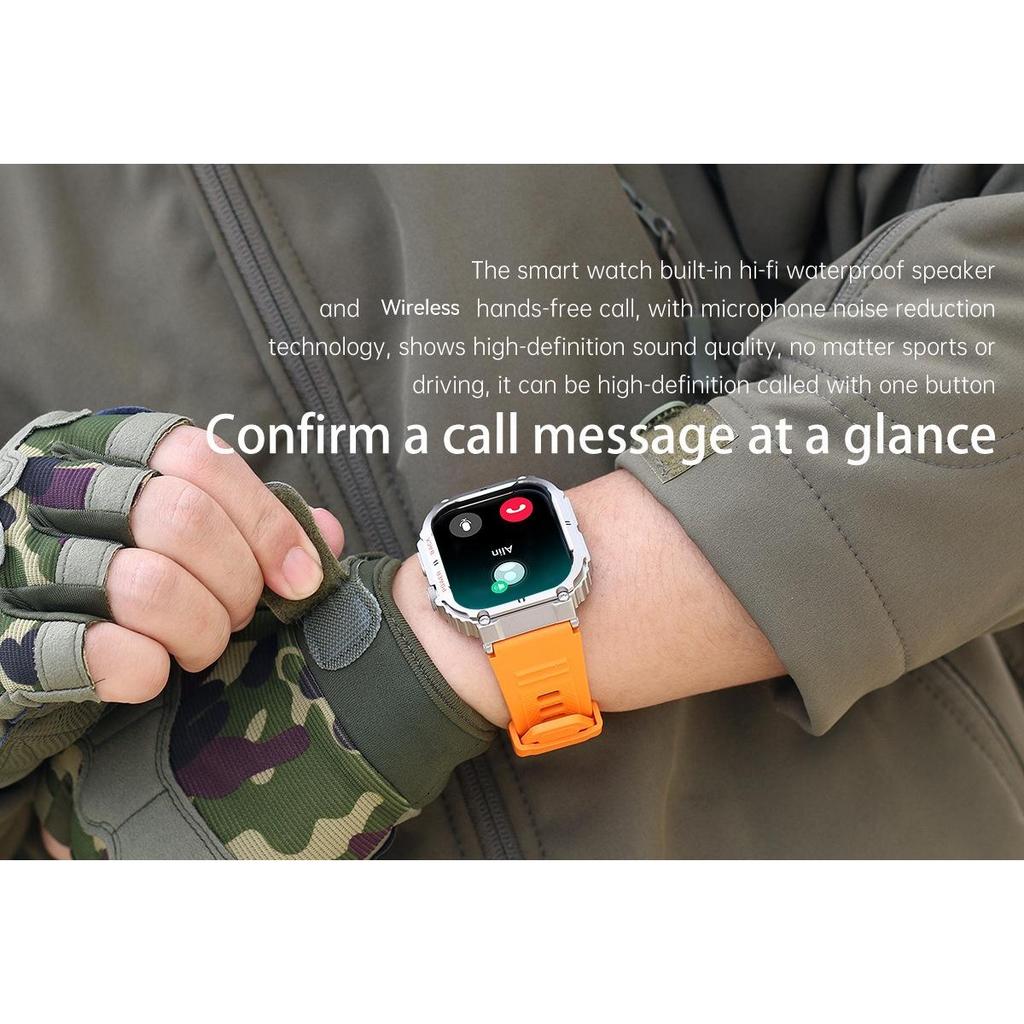 New Rugged Military Smart Watch Outdoor Sport Bracelet 1.96'' HD Display Sports Fitness AI Voice Smartwatch