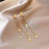 New Fashion Star Moon Tassel Drop Earrings for Women Rhinestone Stars Long Chain Earrings Girls Party Daily Jewelry Accessories
