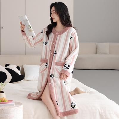 Coral Fleece Nightgown Women'S Autumn And Winter Pajamas Fleece Thickened Thermal Flannel Bathrobe