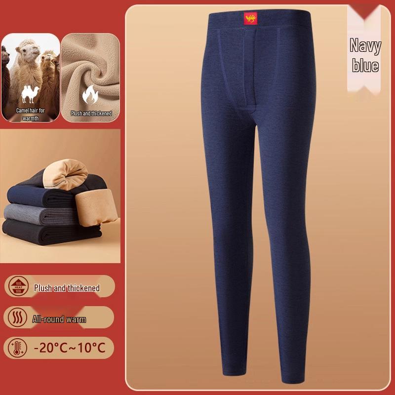 Men's Gray Thermal Camel Hair Leggings with Fleece Lining - Thick, High Elasticity, Tight-fitting, Warm Winter Cotton Pants