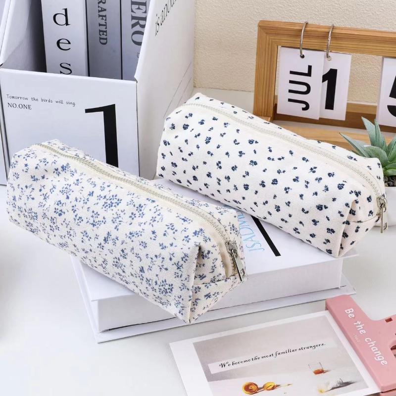 Cartoon Floral Printing Pen Bag Student Grils Stationery Bag Large Capacity Pencil Case Multifunctional Stationery Organizer