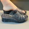 Transparent Jelly Slippers Women's Summer Wedged Heel Mules Shoes Woman Sparkling Glitter Sandal Open Toe Outdoor Clear Slipper