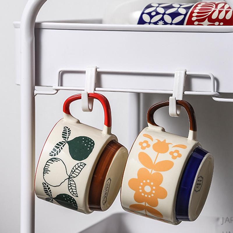 Japanese Retro INS Ceramic Drip Coffee Mug with Print - Stackable Creative Couple Breakfast Cup