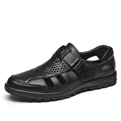 Fashion Breathable Cool Outdoors Non-slip Mature Men Genuine Leather Sandals Soft Sole Shoes Comfort Lightweight Large Size Roman Shoes