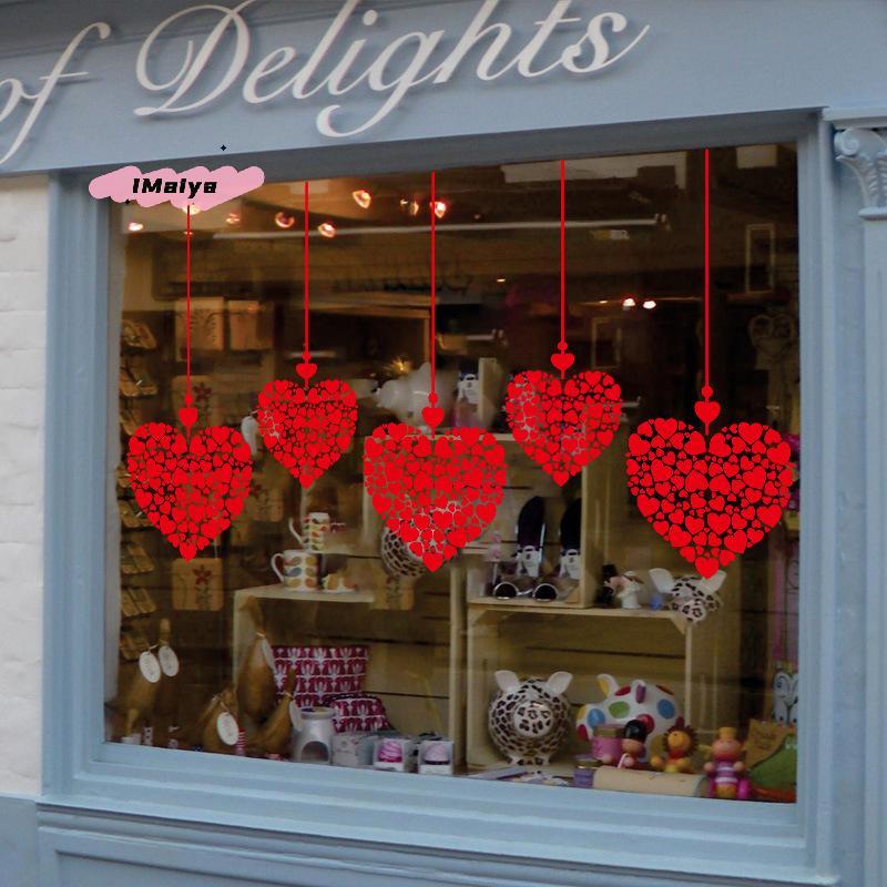M-1pcs Valentine's Day Atmosphere Decorative Stickers,Heart-shaped Stickers For Glass Windows And Display Windows, Shop Stickers