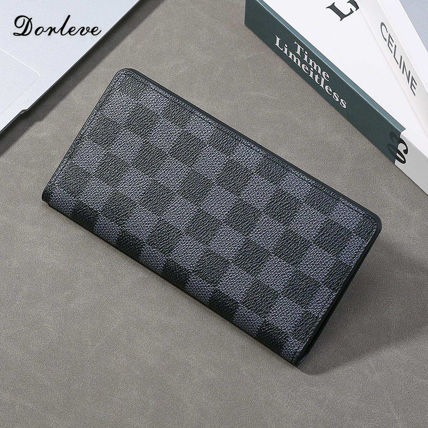 

Чоловічий класичний клітчастий гаманець середньої довжини - Багатокарточний тримач великої місткості