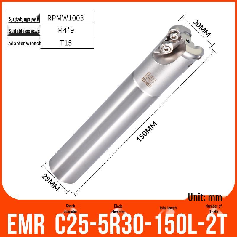 Shockproof EMR CNC Milling Cutter Holder - Round Nose, Bull Nose & Flat Machining Extensions (R4, R5, R6)
