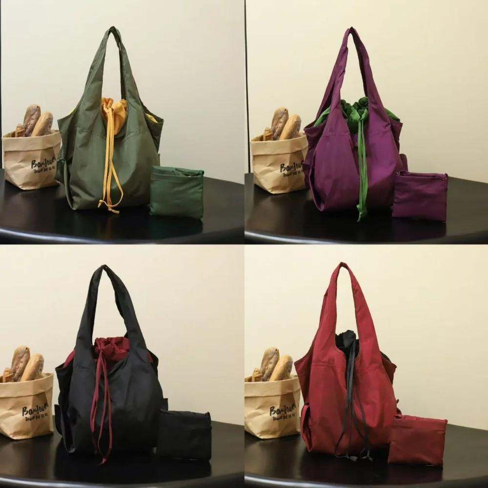 Reusable Drawstring Design Handbag Waterproof Nylon Foldable Shopping Bag Large Capacity Storage Bags Shopping Eco Bag Travel