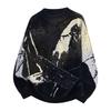 Pullovers Long Sleeves Sweaters Unisex Sweater Spring Autumn Floral Pattern Texture Round Neck Colorblocking Knitted Bottoming Retro Wool Sweater