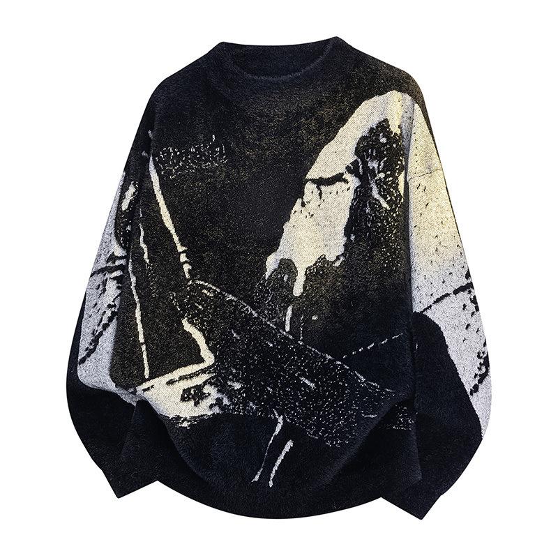 Pullovers Long Sleeves Sweaters Unisex Sweater Spring Autumn Floral Pattern Texture Round Neck Colorblocking Knitted Bottoming Retro Wool Sweater