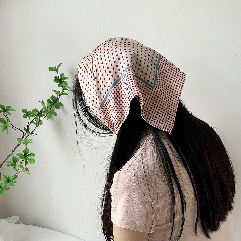 Printed Dot Print Scarf Colorful Polka Dot Silk Scarf Simple Hair Scarf Female