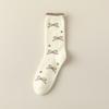 5/10 Pairs Casual Winter Australian Wool Socks for Women Thickened Warm Bow Tie Floor Socks Medium Length Socks In Coffee Color Plush Socks