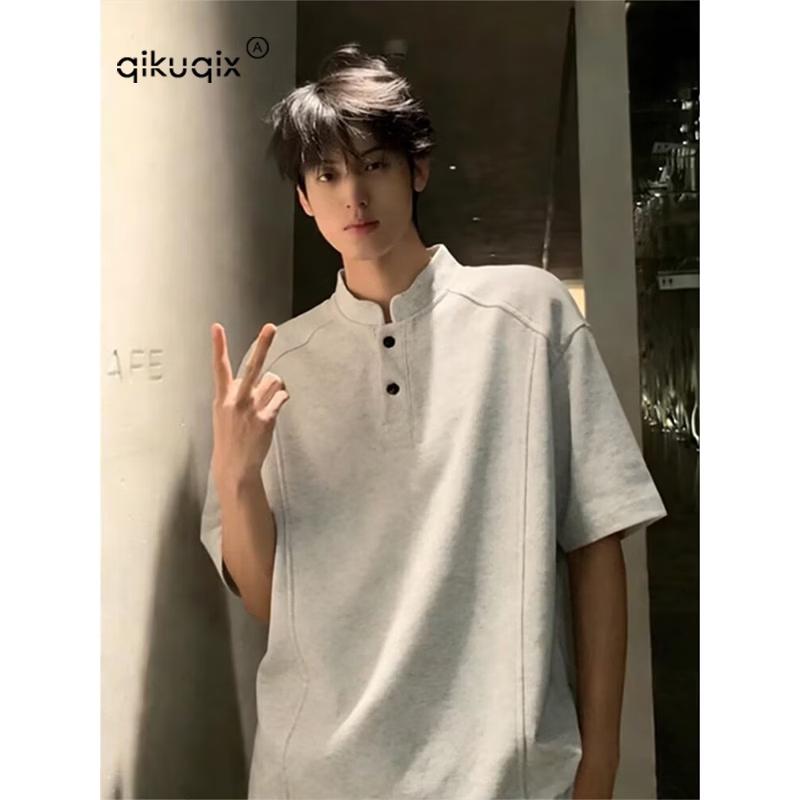 Men s Trendy Loose Fit Henley T-Shirt XL