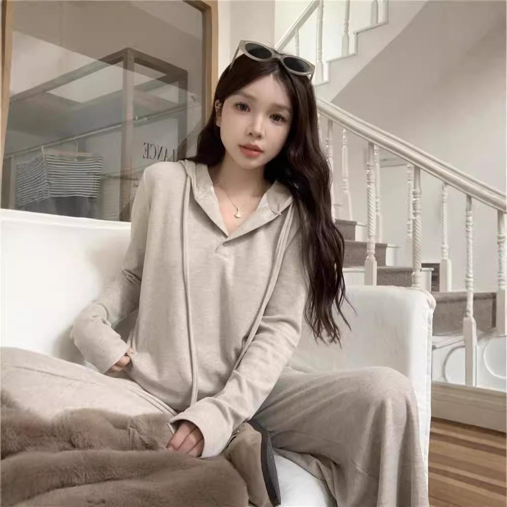 Slimming Women's Sport Suit Loose-Fit Korean Style Fashionable Sweatshirt Casual 2-Piece Set Bell Bottoms Spring Autumn