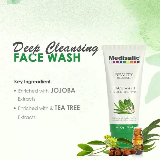 Medisalic Face Wash - Enriched with Jojoba and Tea Tree Extracts-For All Skin Types-100ml (Pack of 3)