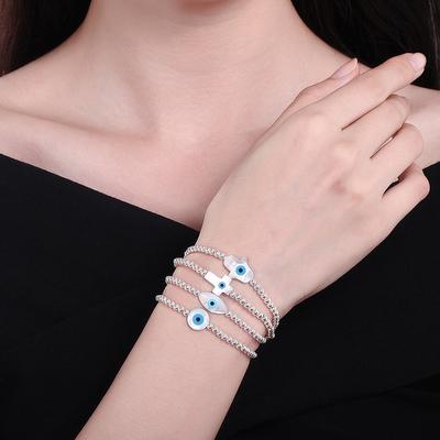 Fashion 925 Sterling Silver Beads Bracelets Mop Shell Hamsa Hand Of Fatima Evil Eye Cross Lucky Turkish Charm Bracelet