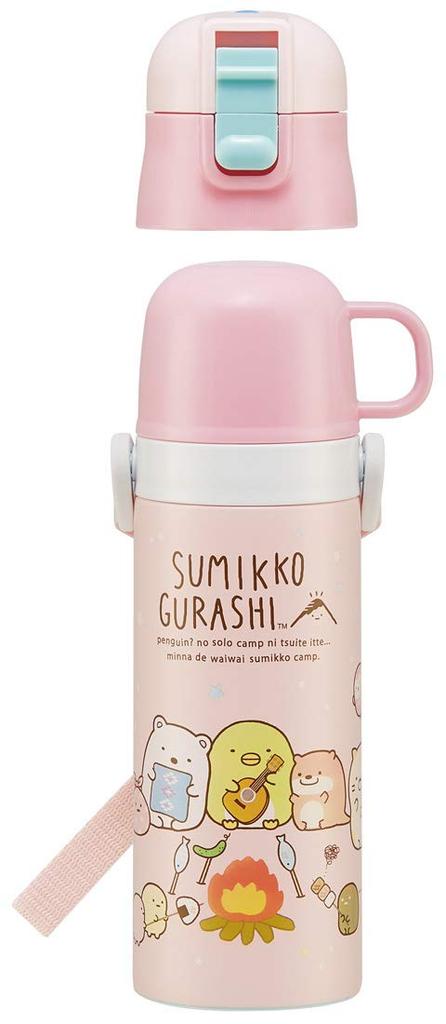 Sticlă de apă din oțel inoxidabil Skater Kids 2WAY cu cană Sumikko Gurashi Camp 430ml SKDC4-A