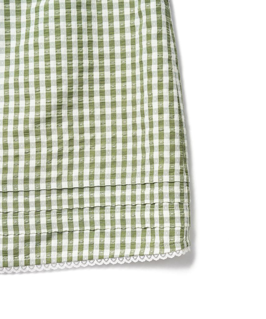 TTUDEMENT Gingham Check Midi Skirt_Olive