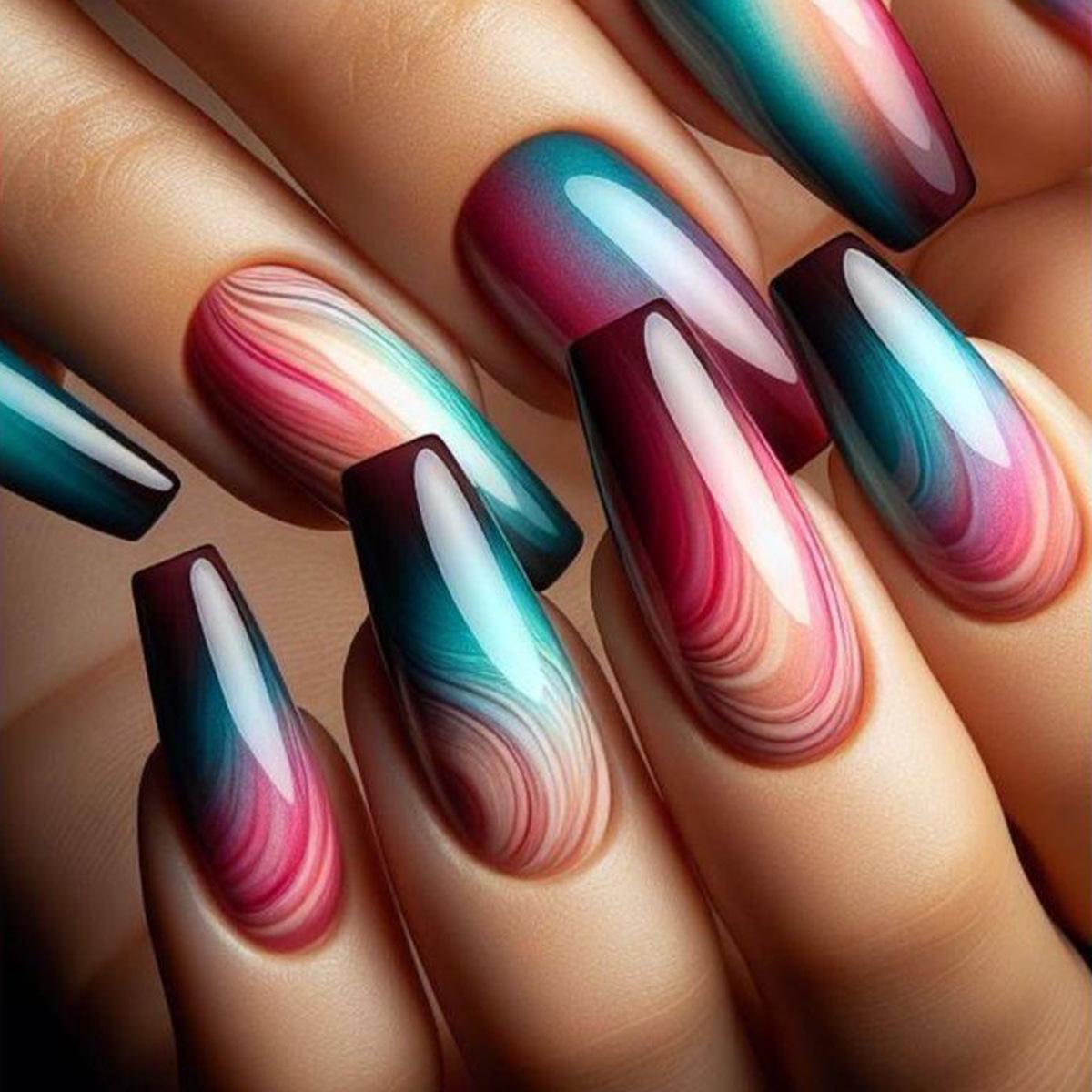 Colorful Ombre Short Ballet Style Detachable False Nails - Gradient Nail Art Tips (24 Pieces) Glue Style