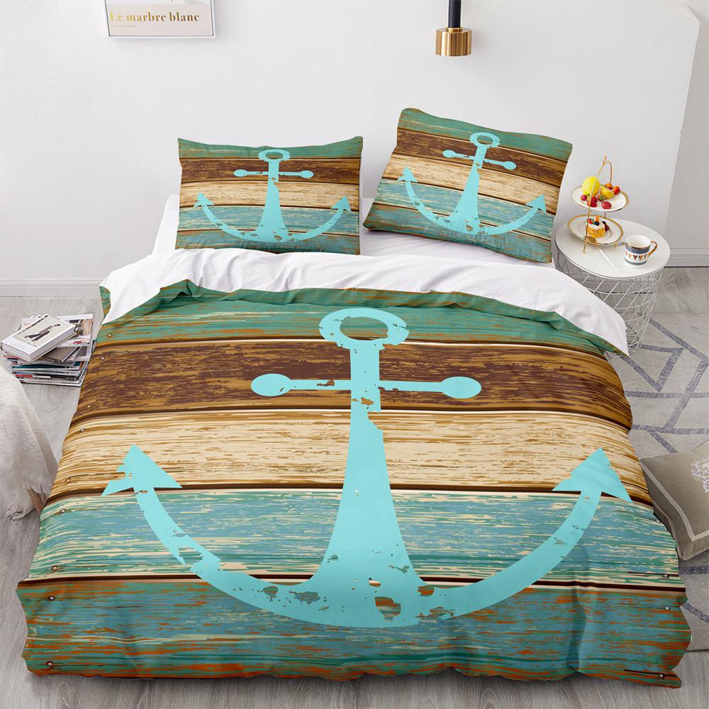 New Nautical Ocean Anchor Bedding Sets Ocean Spirit Duvet Cover King Queen Single Size Bed Linen with Pillowcase Teens Boys Gift