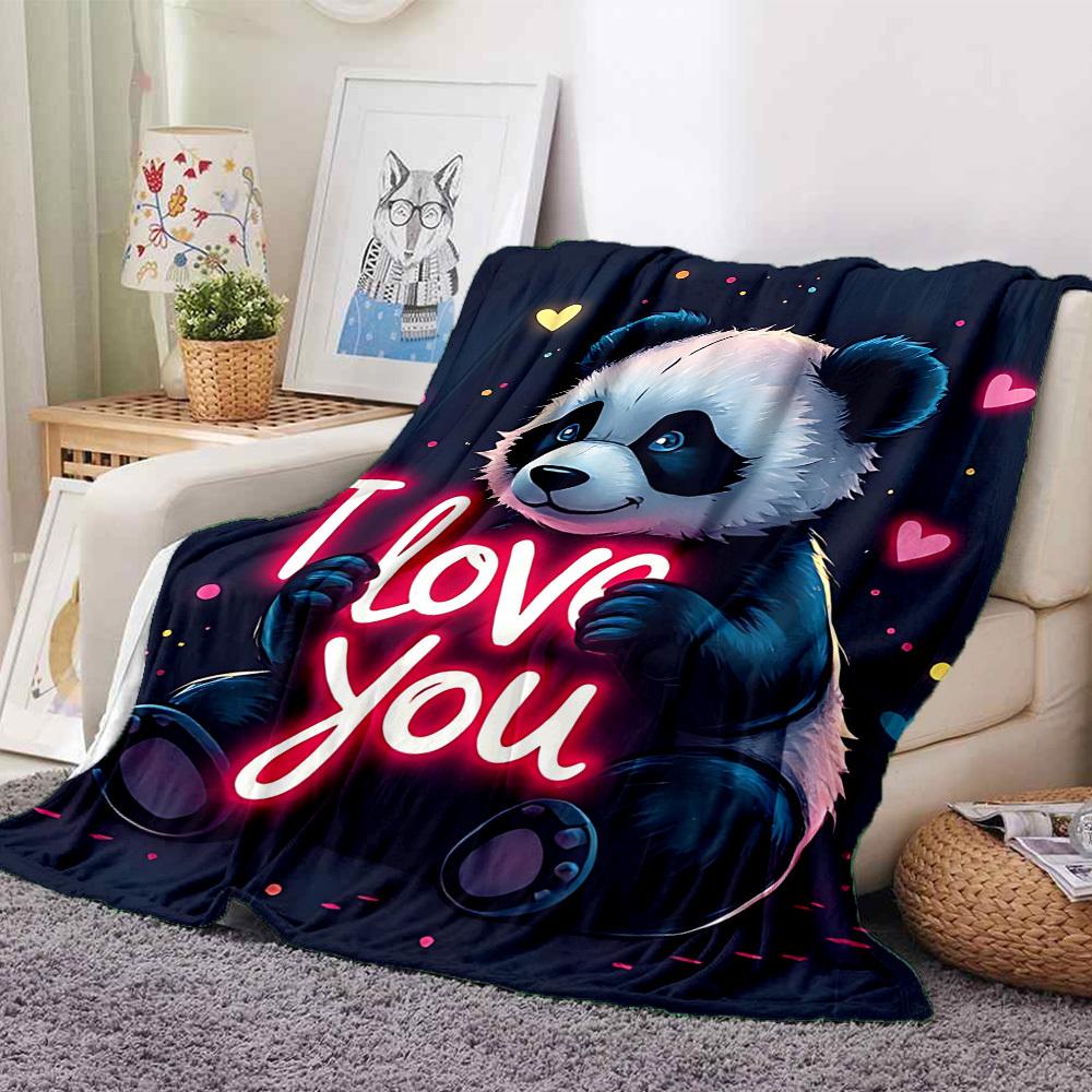1pc Panda Love Heart Blanket, Lightweight Flannel Fleece with Digital Printing, Soft Warm for Sofa, Travel, Camping, Office, Couch, Chair, and Bed, Al