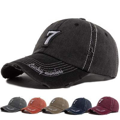 Herren Baseballkappe Weiße Linie 7 Gestickter Aufnäher Damen Hut Sommer Vintage Break Hole Schirm Lässige Kappen Modehüte für Unisex