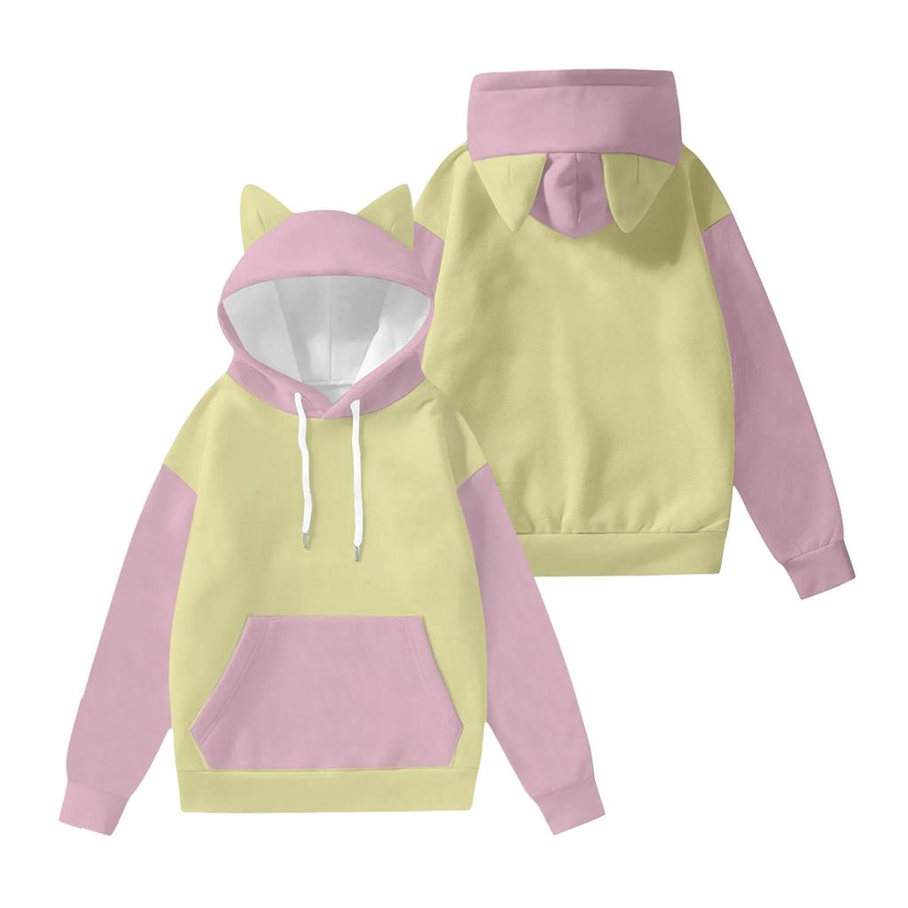 Women's Fashion Long-Sleeved Color-Blocked Printed Hooded Sweatshirt With Ears