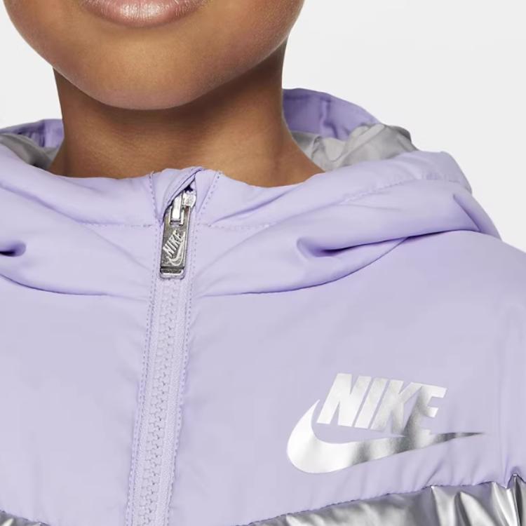 Nike Color Block Hooded Zip-Up Casual Long Sleeve Kids Outerwear Lavender-Purple CT0604-539
