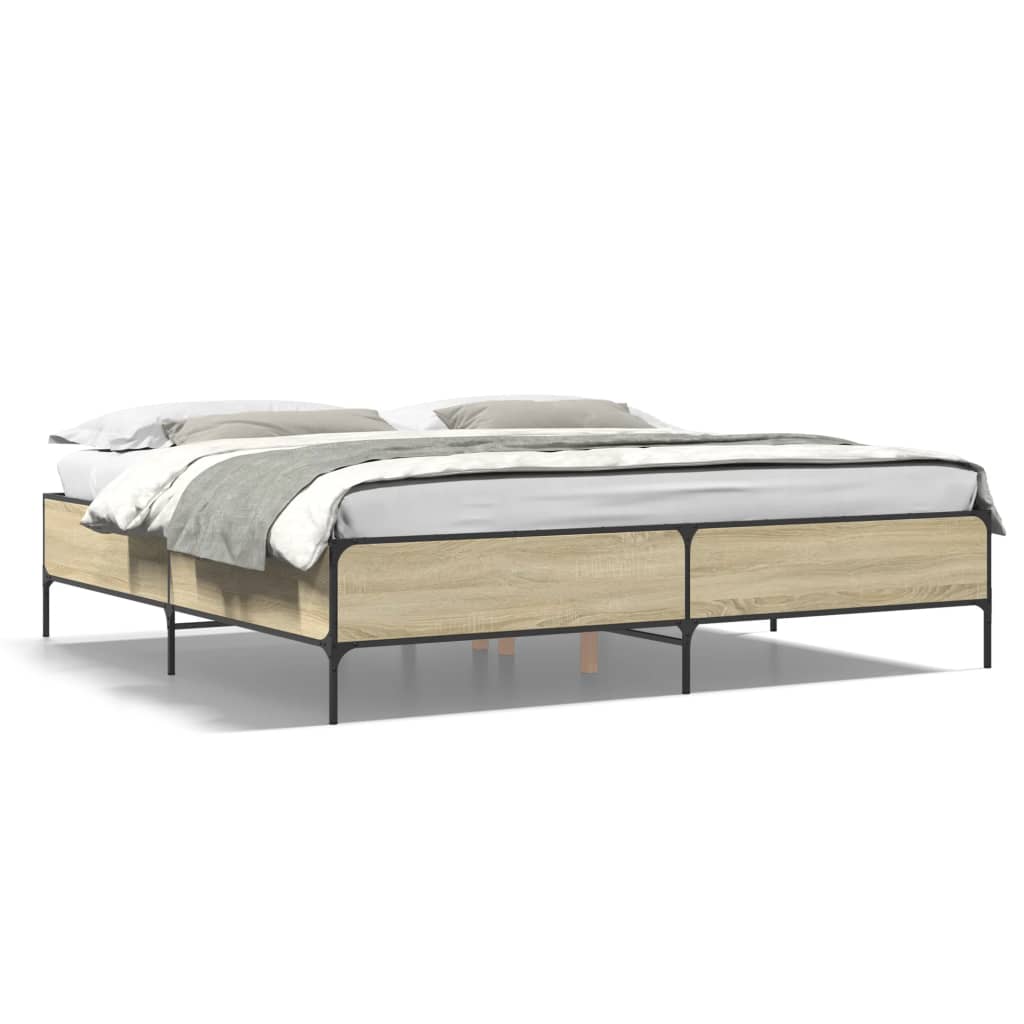 Bed Frame in Sonoma Oak Finish 200 x 200 cm Made of Engineered Wood and Metal