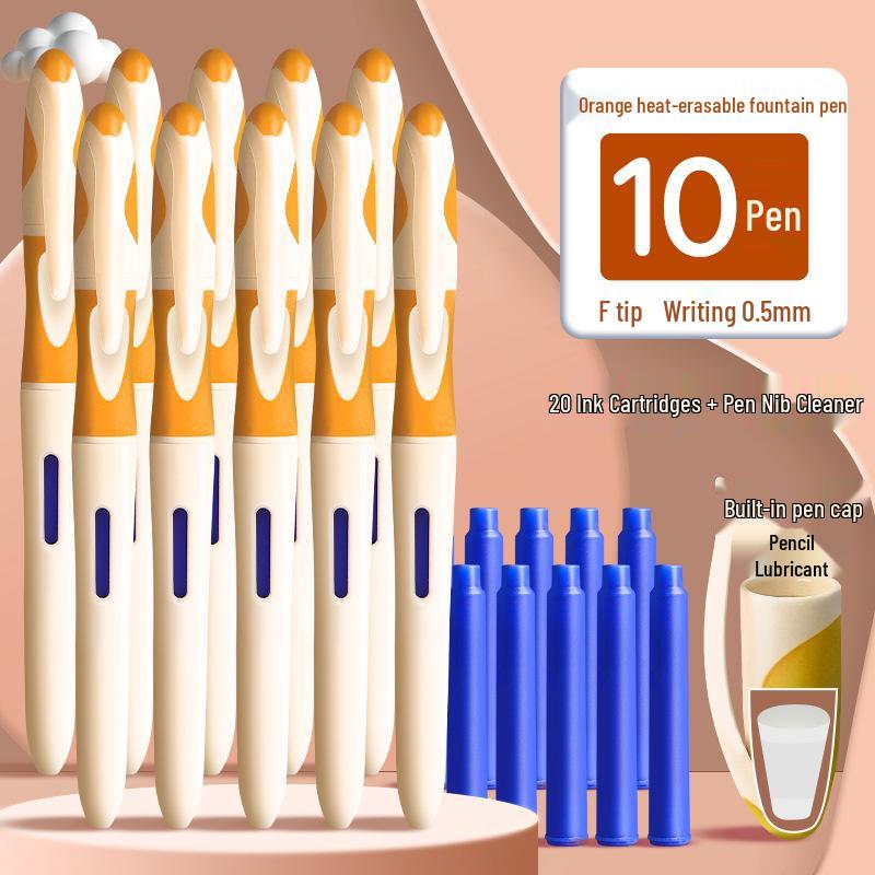 Erasable Heat-Sensitive Fountain Pen for Third-Graders, Ergonomic Design with Replaceable Crystal Blue Ink Cartridge