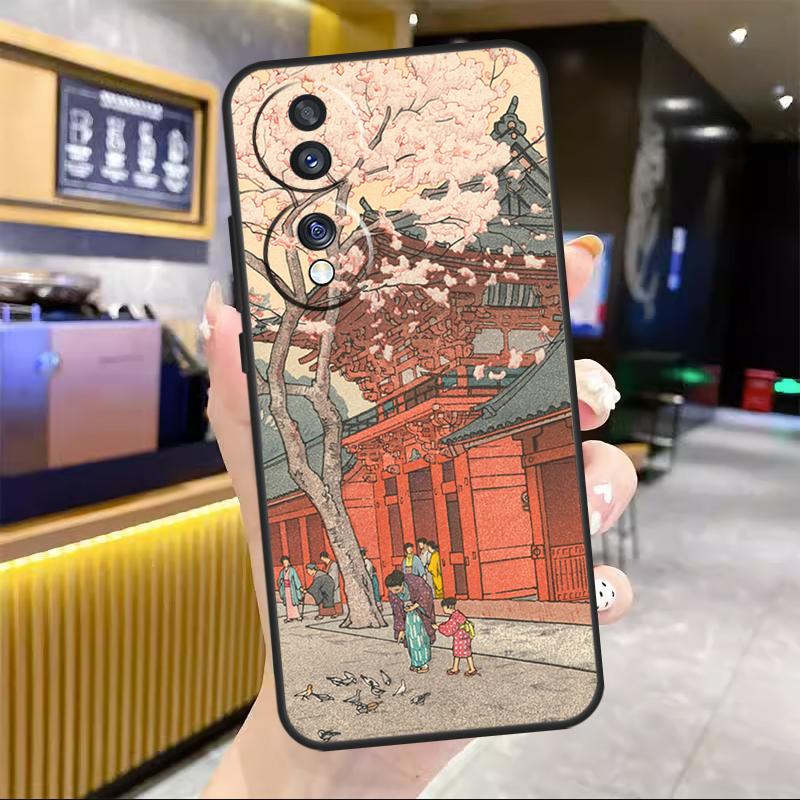 Japanese Snow Cherry Blossom Art Case For Honor X7a X8a X9a X6a X8 X9 X6 X7 10 50 90 70 Lite 8X 9X Magic 4 Lite 5 Pro Cover