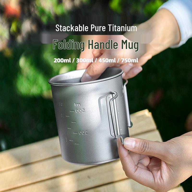 Portable Double-Walled Pure Titanium Mug with Lid: Foldable, Anti-Scald, Perfect for Travel, Camping & Tea