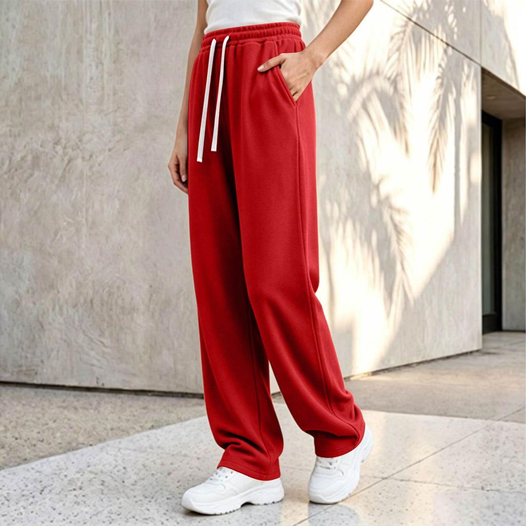 Women's Plus Size Loose Fit Wide Leg Straight Pants Color for Fall Casual Wear