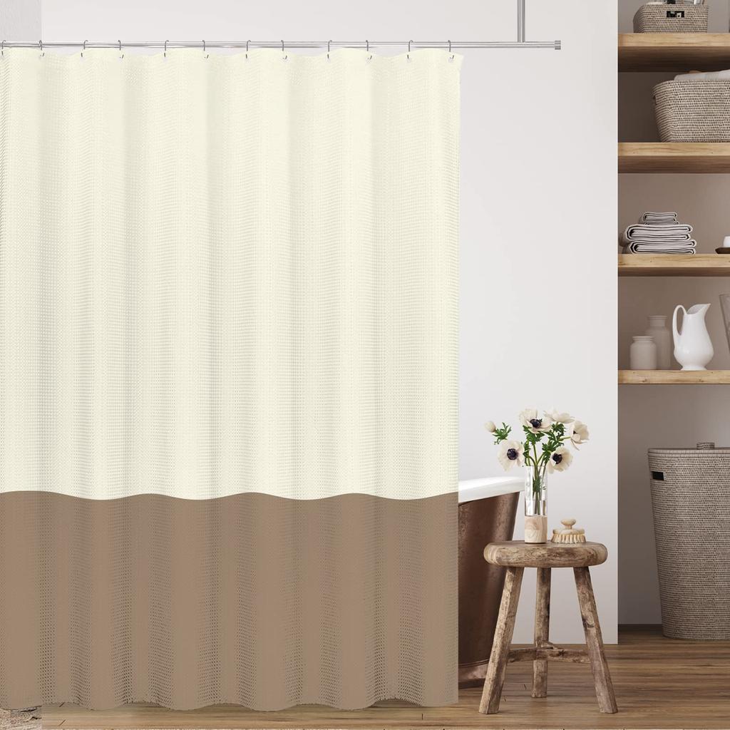 White Sage Green 2 Color Splicing Shower Curtain, Texture Fabric Bathroom Decor Waterproof Fabric Shower Curtian Sets With Hooks