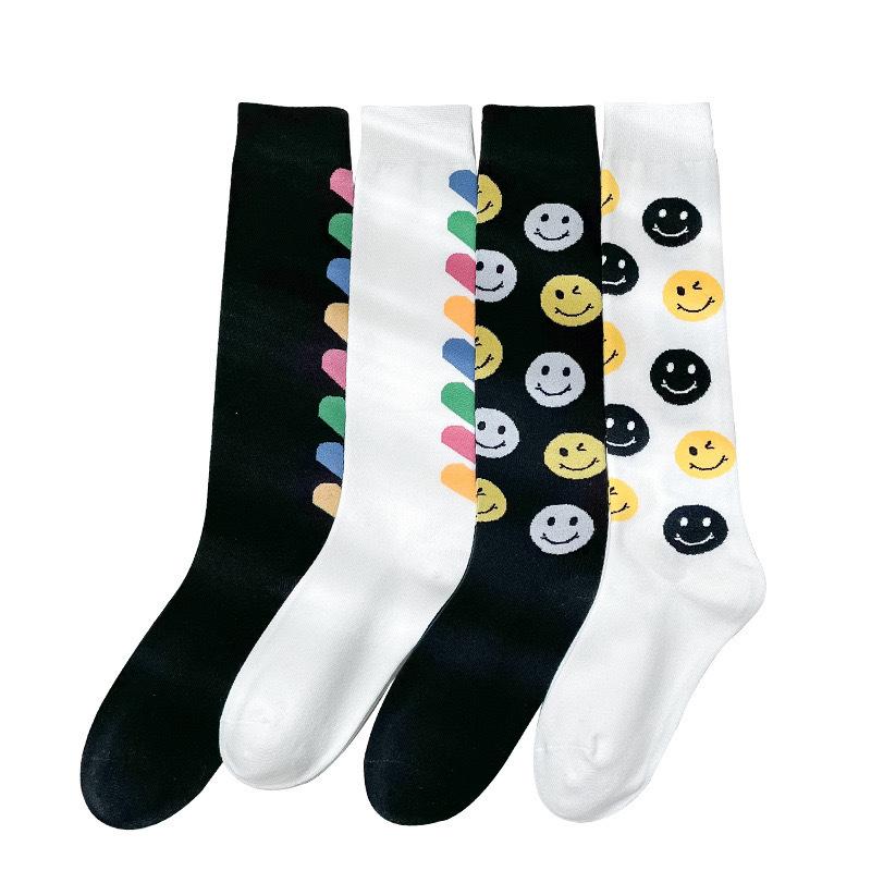 Socken, Mädchenherzförmige lächelnde Gesichter, College-Stil Wadensocken, Lange Baumwollsocken, Hohe Socken, Trendig, Vielseitig und Lässig